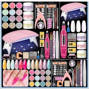 Nail Art Kit with Pink LED Lamp salon tools rhinestones UV light Coscelia